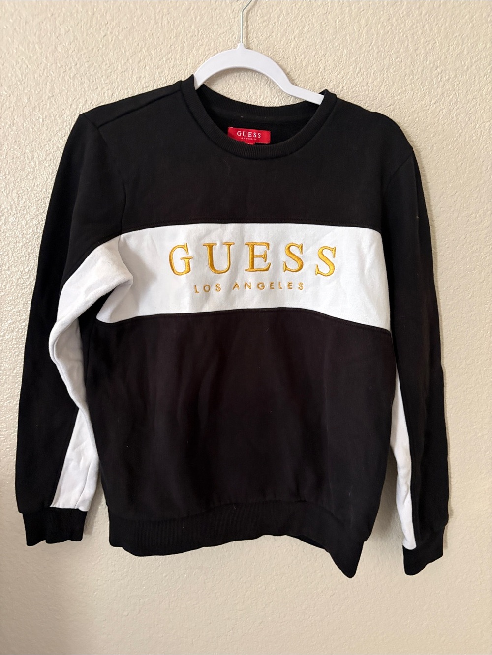 GUESS Black & White Crewneck with Gold Logo
